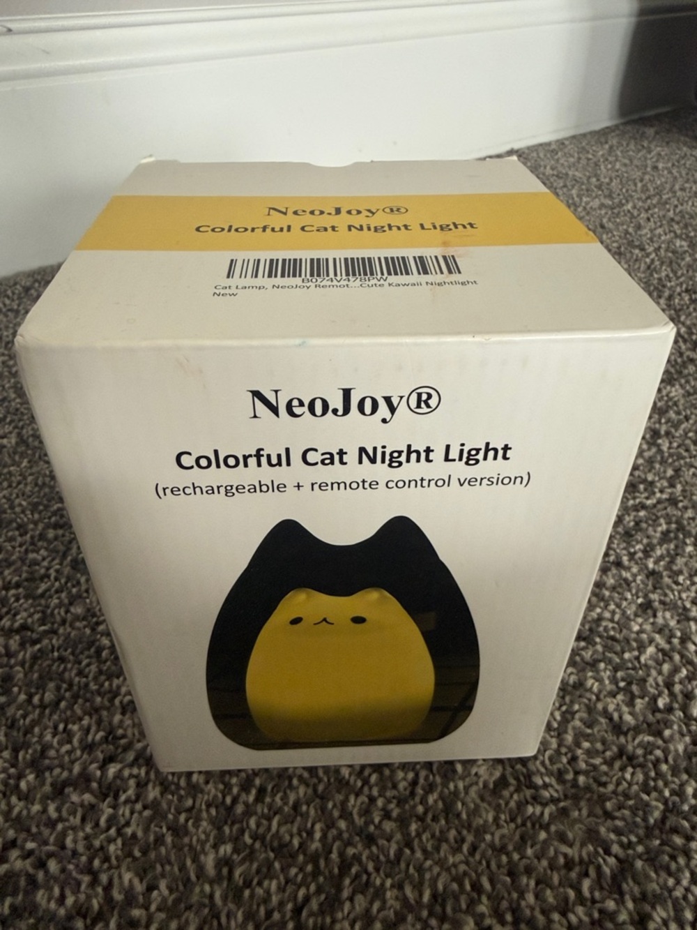 Yellow Cat Night Light with Remote - Rechargeable Cute Design
